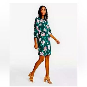NWT Ann Taylor Womens Green Pink Floral Long Sleeve Dress Size 2
